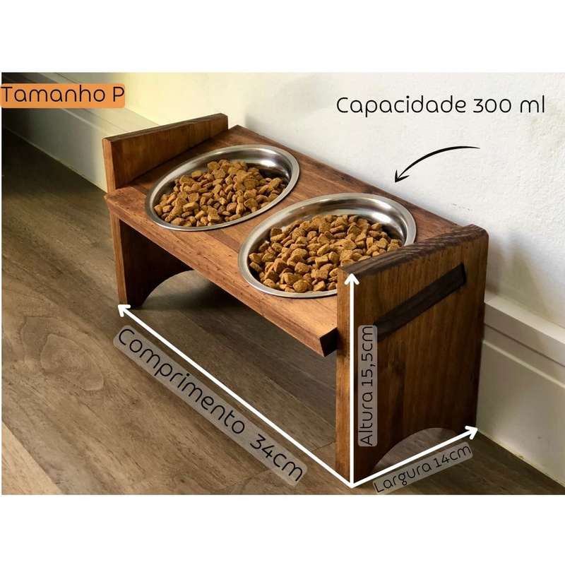 Comedouro Duplo Pequeno - Madeira Maciça